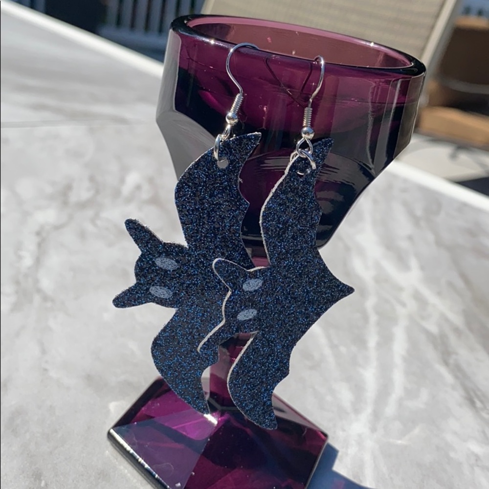 ✨ NWT! ✨ black and blue bat faux leather earrings